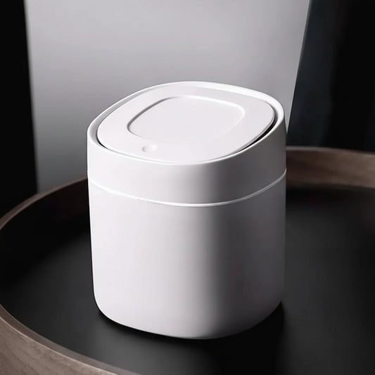 Mini Desktop Trash Can with Press Lid - Neutral Office