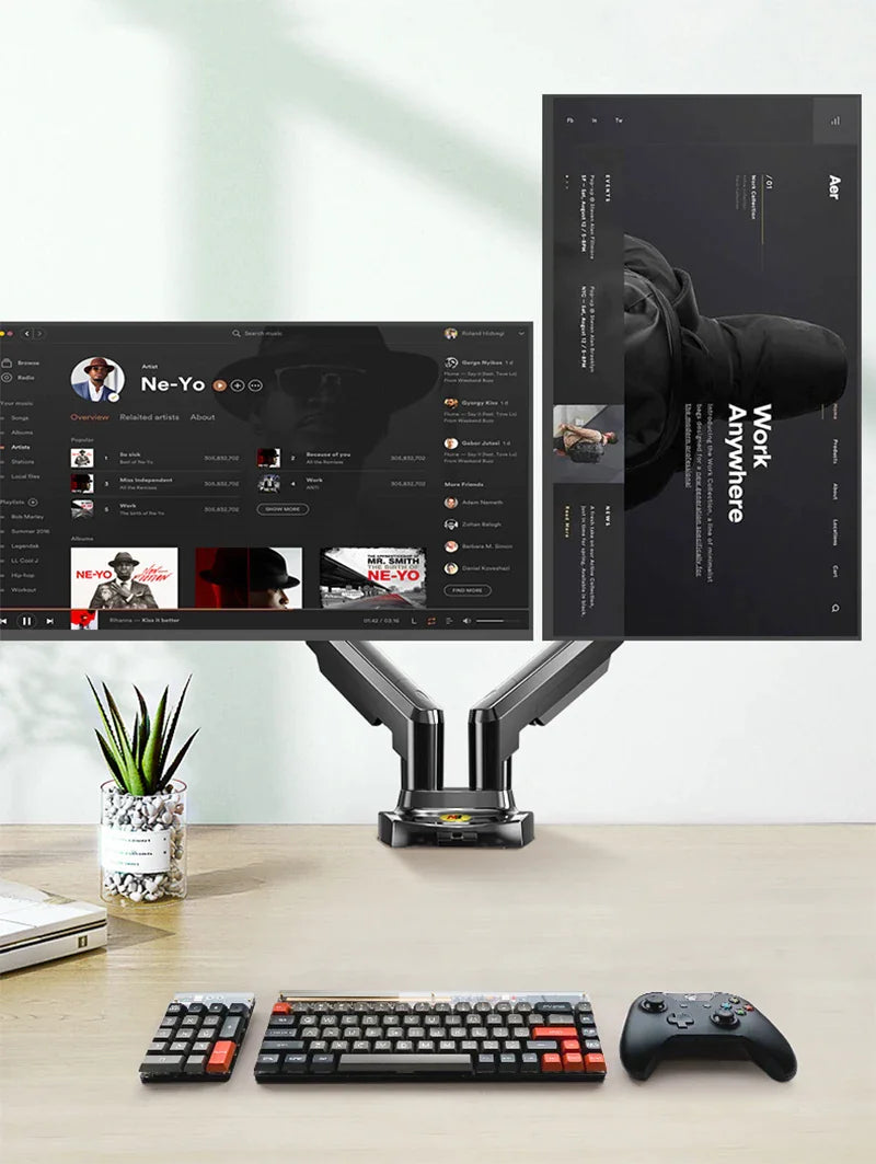 Dual-Screen Monitor Stand with Adjustable Arm - Neutral Office